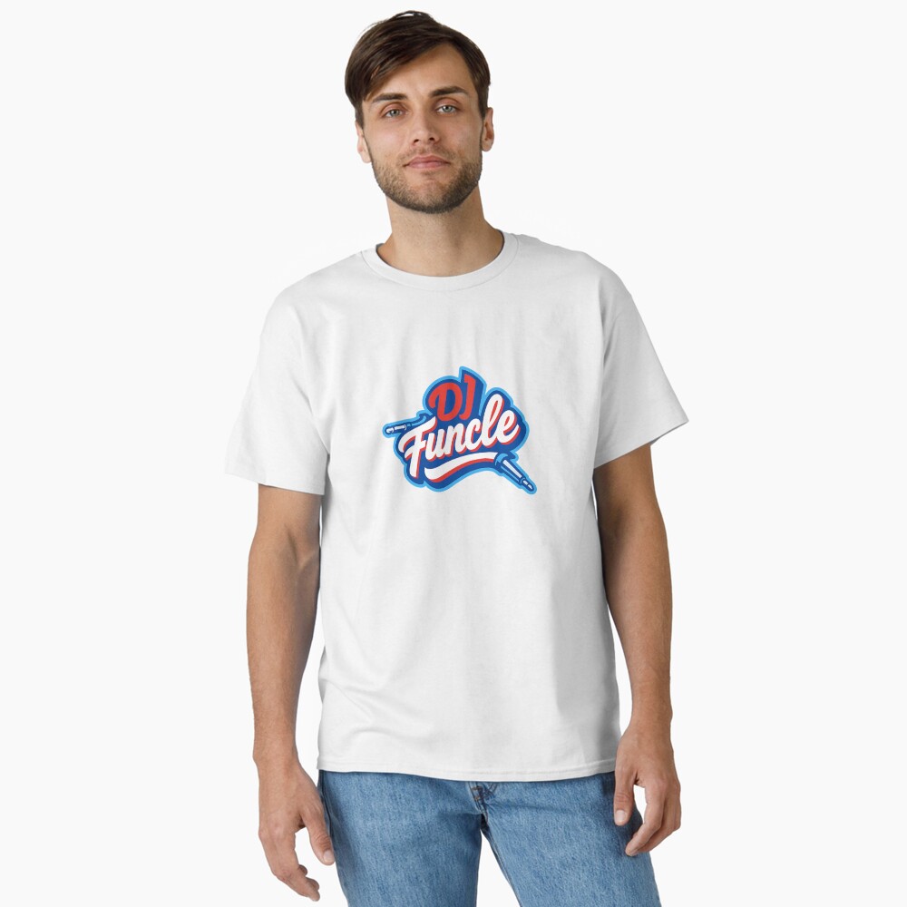 White T-shirt featuring the official DJ Funcle logo